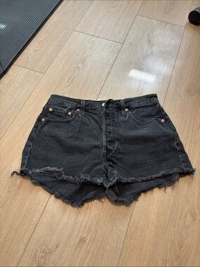 Levi's Black Frayed Hem Denim Shorts